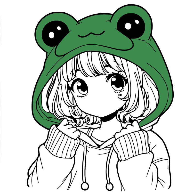 a cute teenage girl wearing a frog hoodie