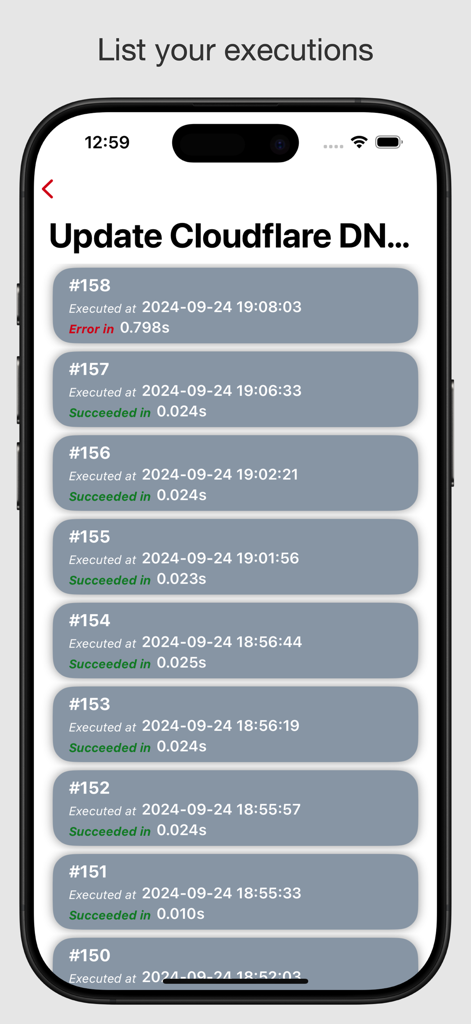 n-eight-n Workflows - Histórico de execuções de fluxo de trabalho n8n em uma tela de iPhone mostrando status de sucesso e erro