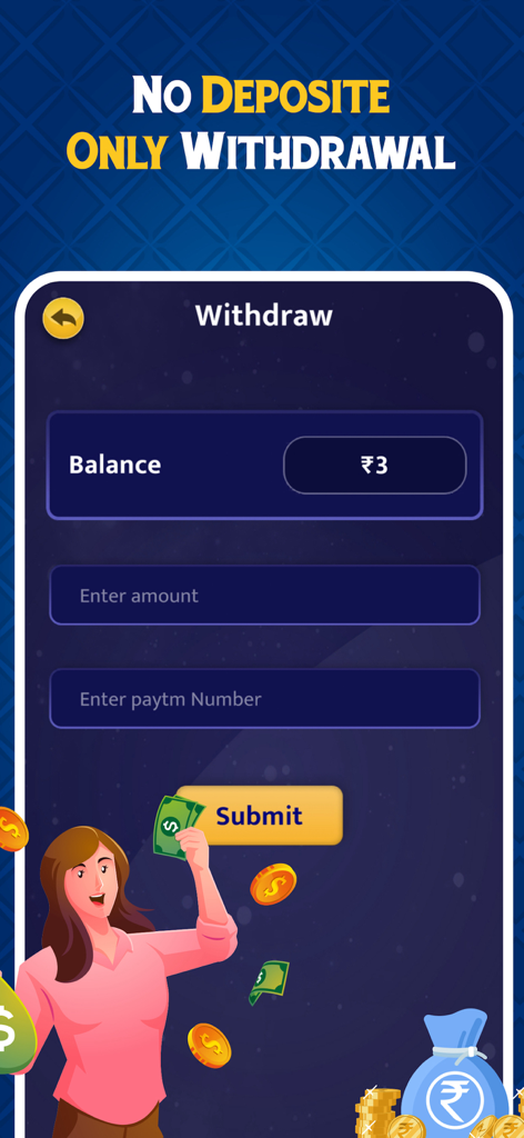 Withdrawal interface for Ludo 2 Player Games showing balance and paytm payout options