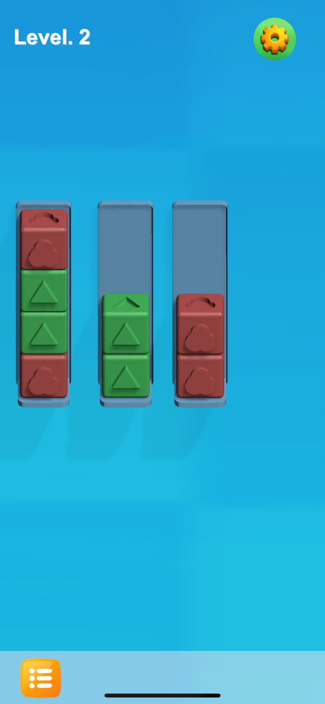 Resdnt:Box - Ein mobiles Rätselspiel-Level, bei dem grüne und rote Blöcke in vertikale Röhren sortiert werden