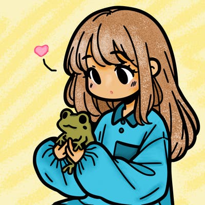 girl with long hair and a oversized shirt. and she is holding a frog