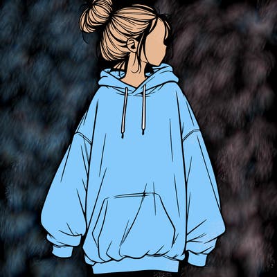 realistic girl with a oversized sweatshirt on and a bun