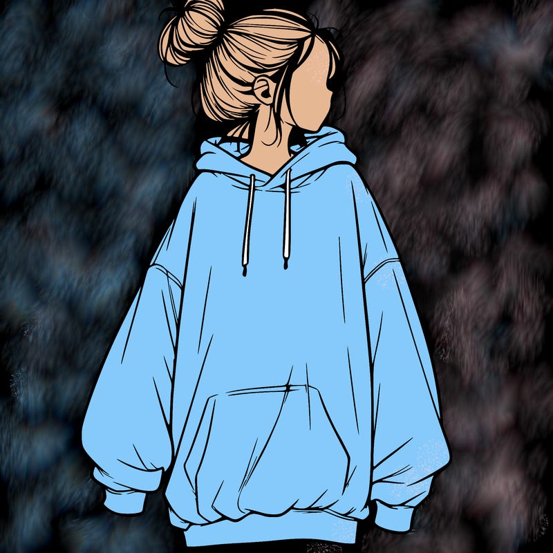 realistic girl with a oversized sweatshirt on and a bun