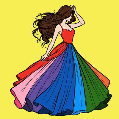 realistic woman with dress flowing in the wind