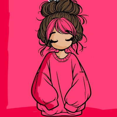 girl with baggy sweatshirt and messy bun