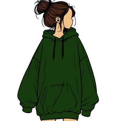 realistic girl with a oversized sweatshirt on and a bun