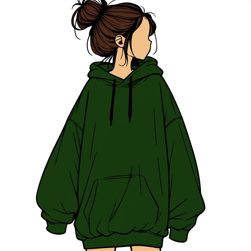 realistic girl with a oversized sweatshirt on and a bun