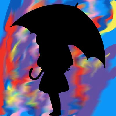 lonely girl holding black umbrella