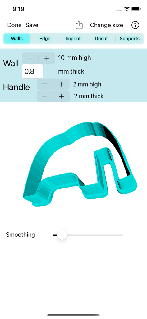 3D Cookie Cutter - App interface for customizing wall and handle thickness of a 3D printable cookie cutter model