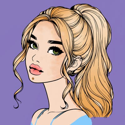 realistic girl with a ponytail on her hair and lips