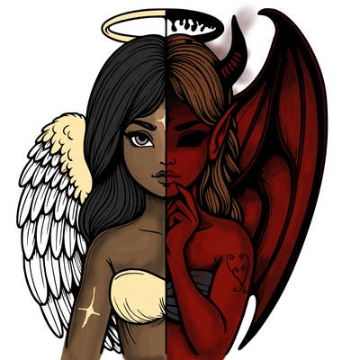 realistic angel half demon