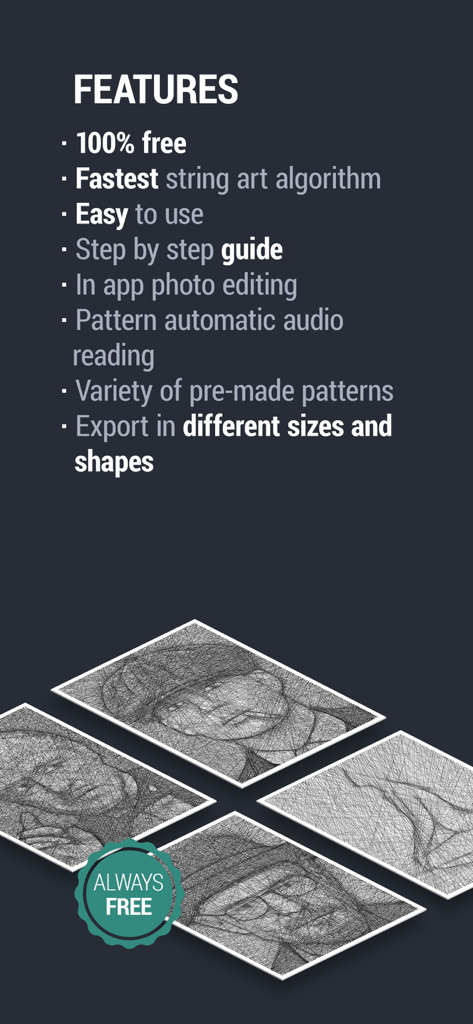 String Art DIY - String Art DIY app feature list and example portrait patterns.