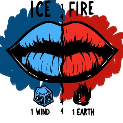 realistic lip split in fourth . 1 fourth ice 1 fire 1wind 1 earth