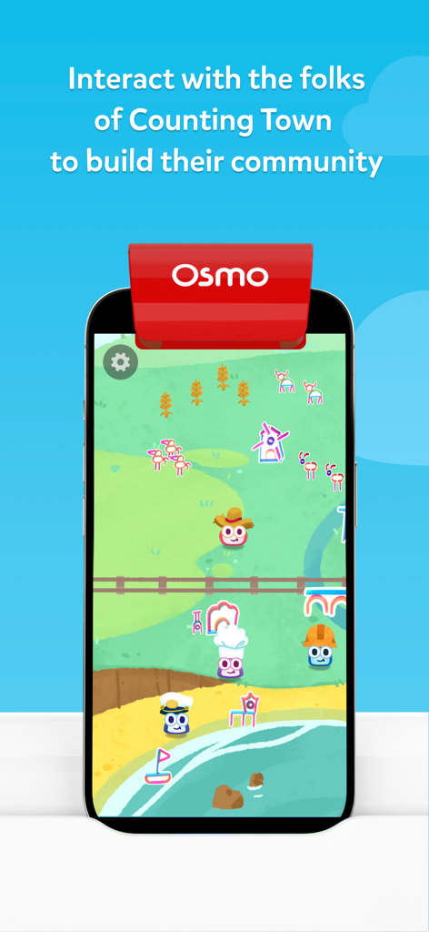 Osmo Counting Town - Osmo Counting Town app showing interactive cartoon characters building a community on screen