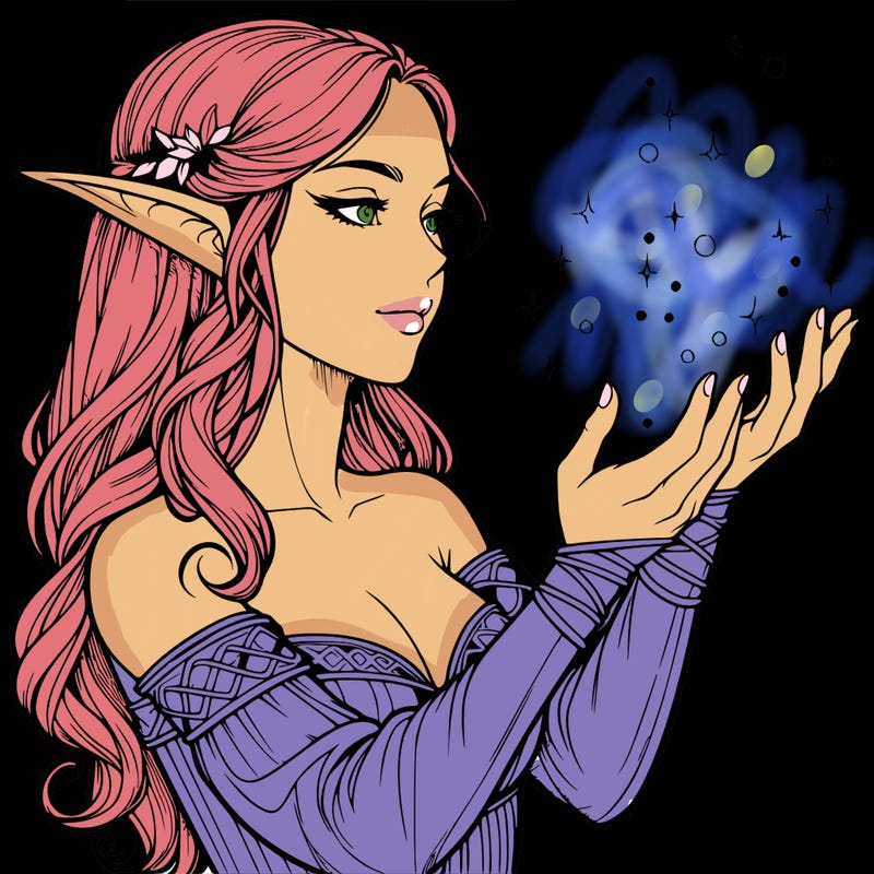 realistic elf girl doing magic