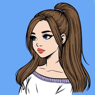 realistic girl with a high ponytail