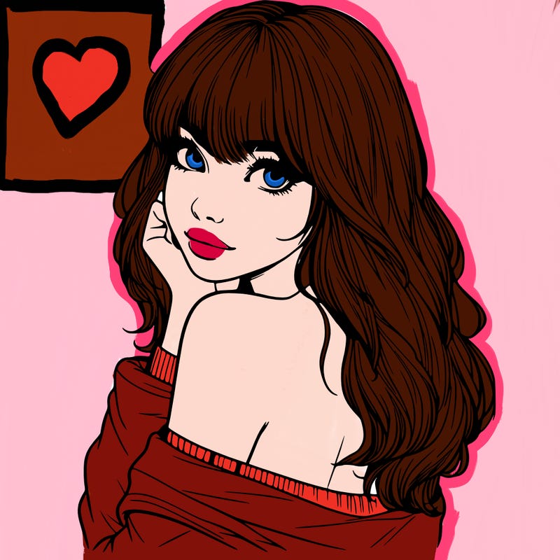 realistic girl with bangs looking over her shoulder