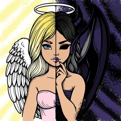 realistic angel half demon