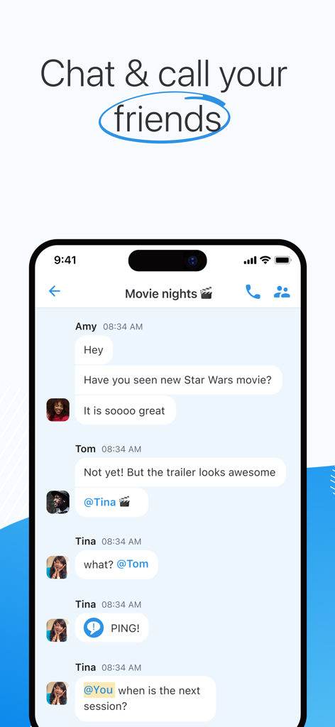 KingsChat app group chat interface showing messaging and calling features