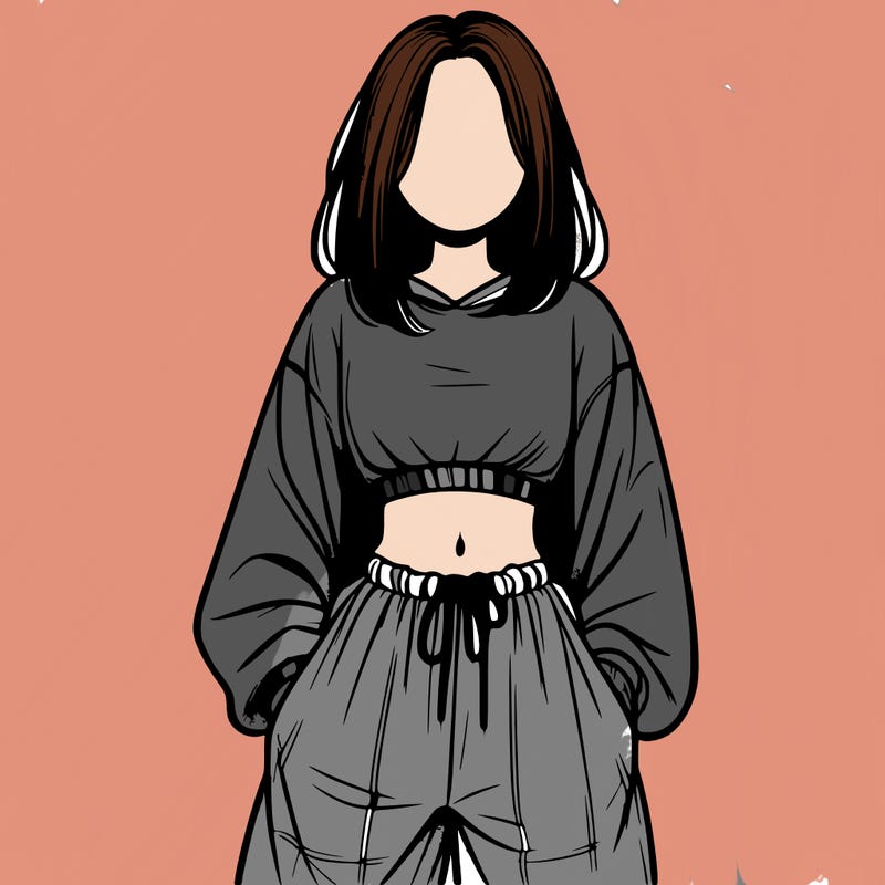 realistic girl faceless with baggy pants and a crop top