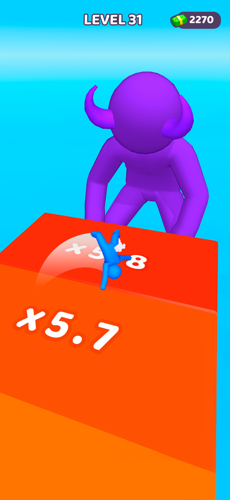 Personaje runner azul saltando sobre bloques multiplicadores en Layer Man 3D