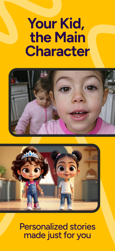 A photo of children transformed into personalized cartoon characters for a story in the Giant app