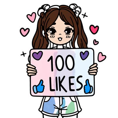 girl holding a sign saying 100 likes