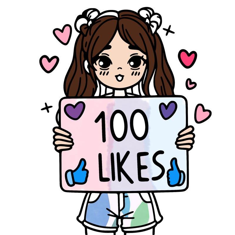 girl holding a sign saying 100 likes