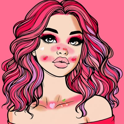 realistic girl with wavy hair and lips