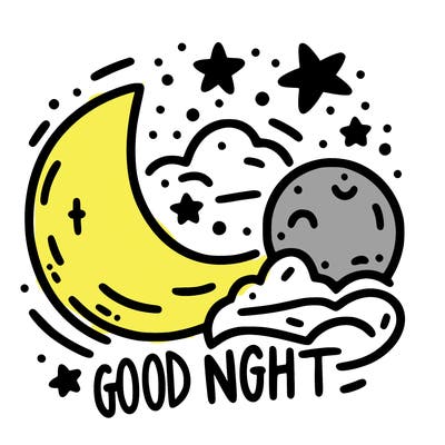a moon and the stars with words by the side saying good night