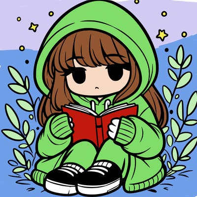 girl in oversized hoodie reading a book