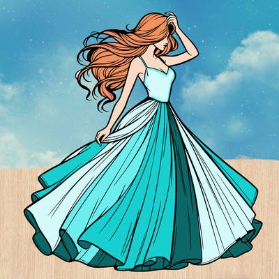 realistic woman with dress flowing in the wind