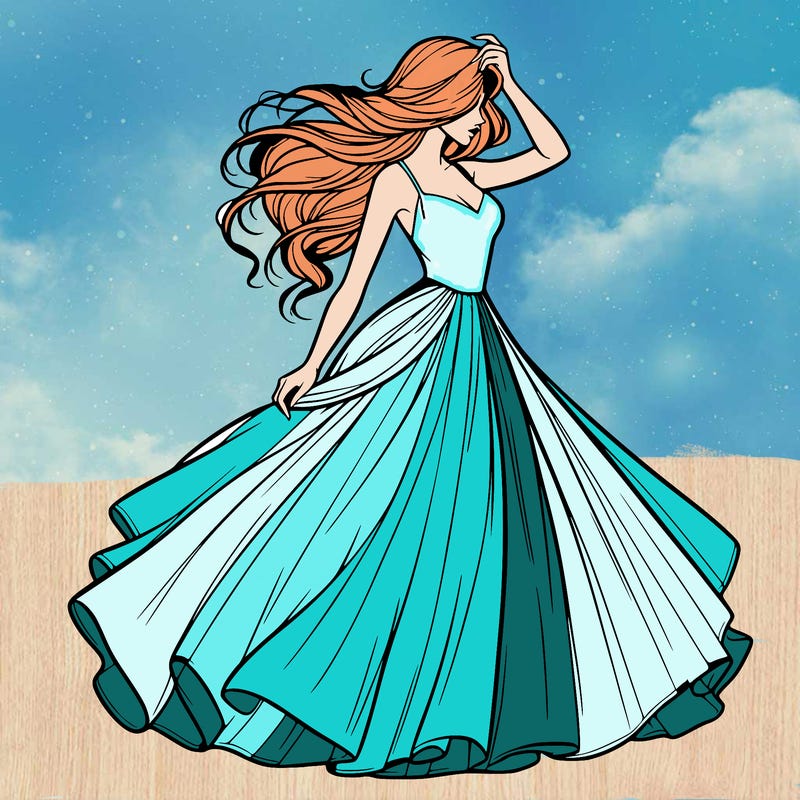 realistic woman with dress flowing in the wind