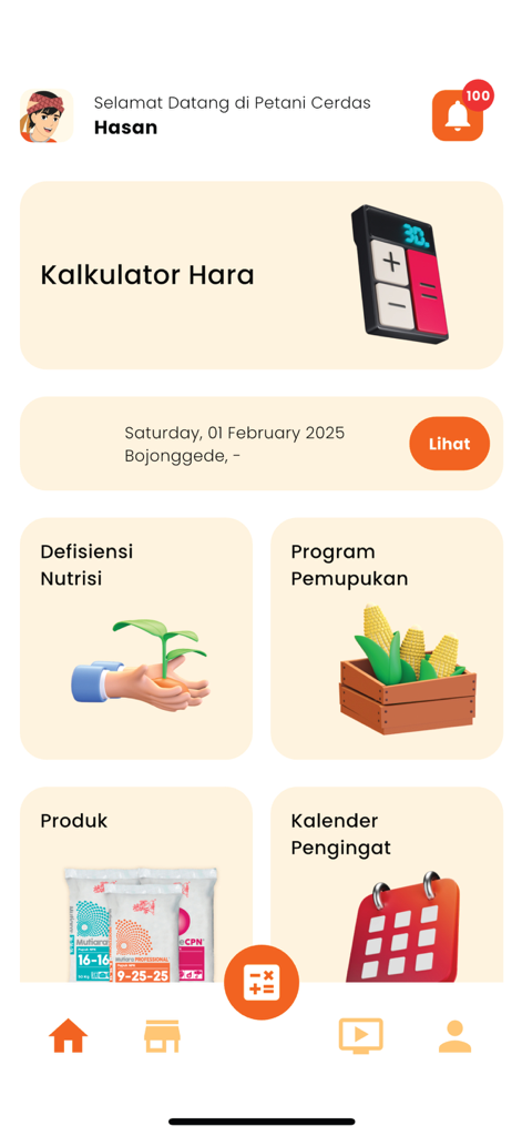 Petani Cerdas - Dashboard of the Petani Cerdas smart farmer app showing agricultural features like nutrient deficiency guide and reminder calendar
