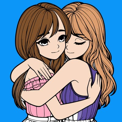 realistic girls hugging