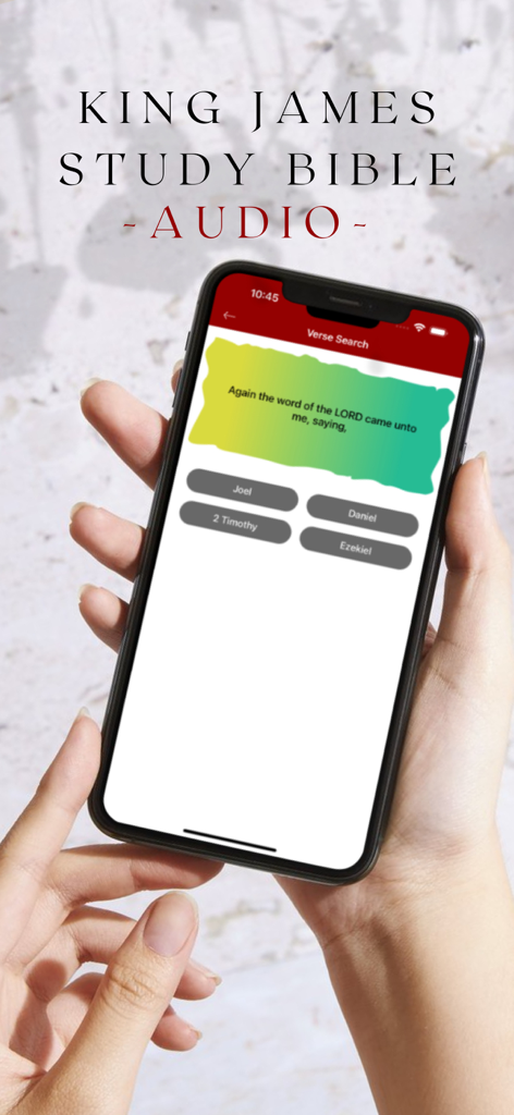 King James Study Bible - Audio - Smartphone showing a Bible verse quiz in the King James Study Bible app