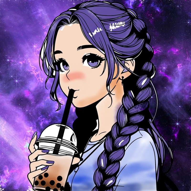 realistic girl with braided hair drinking boba