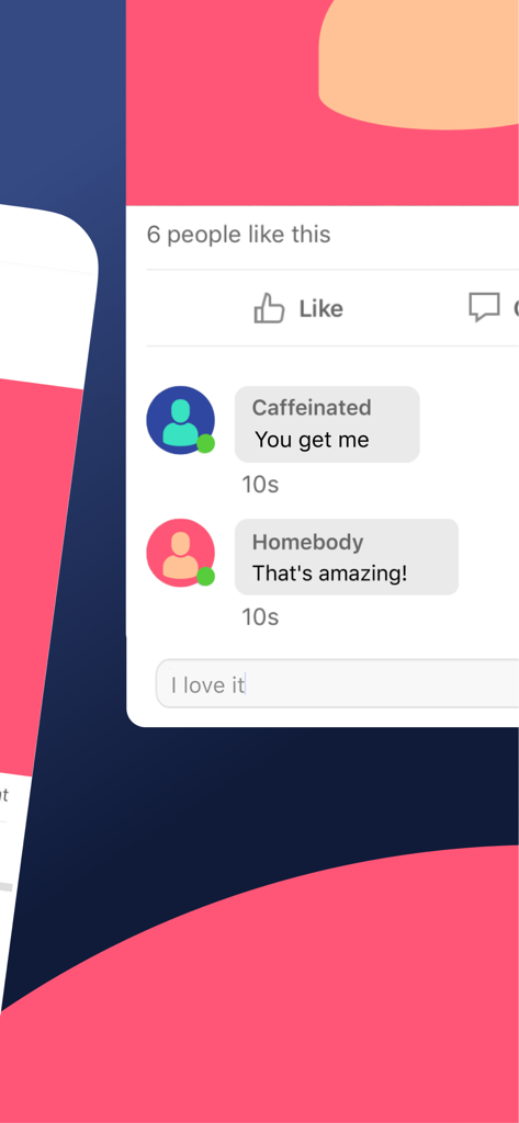 User interaction on a social feed showing likes and comments within the Grokio app