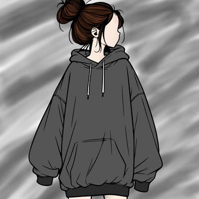 realistic girl with a oversized sweatshirt on and a bun