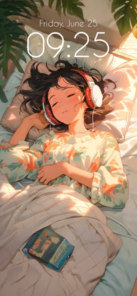 Top Anime Girl Wallpaper - Fille d'anime dormant au lit avec un casque sur l'écran de verrouillage d'un téléphone