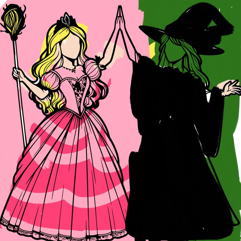 detailed realistic split of a princess and a witch