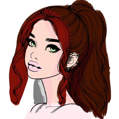 realistic girl with a ponytail on her hair and lips