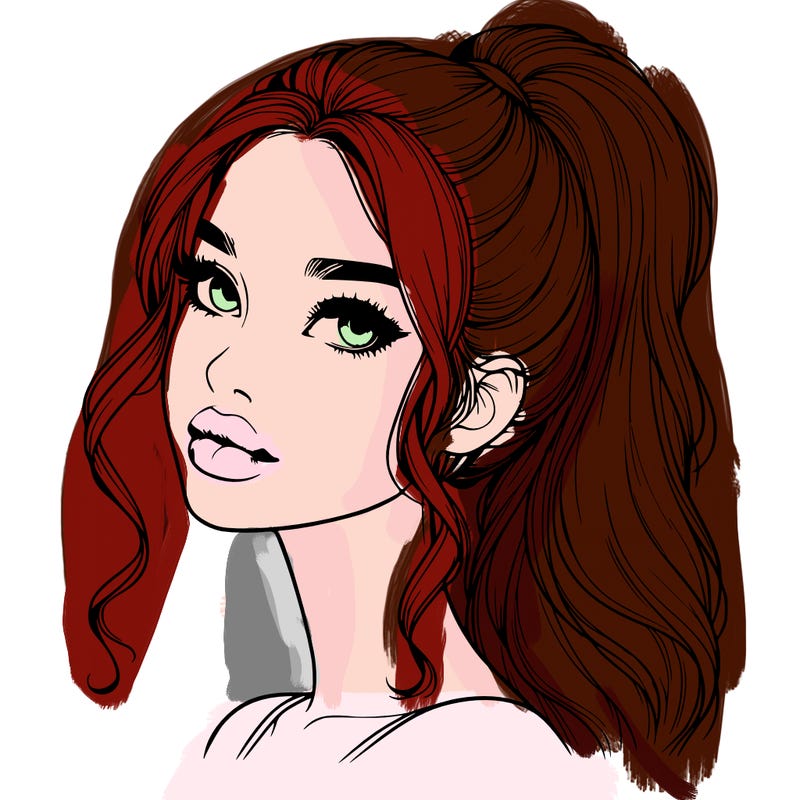 realistic girl with a ponytail on her hair and lips