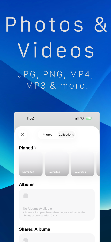 Converter – PDF, Image & Video - Capture d'écran de l'interface de sélection des médias pour la conversion de photos et de vidéos.