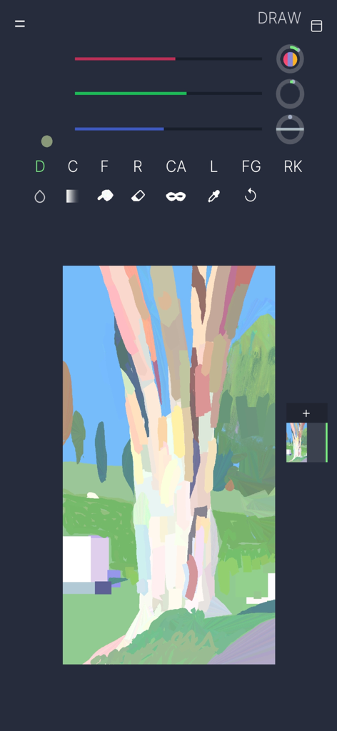 HEAVYPAINT Classic - Minimalist user interface of HEAVYPAINT Classic showing a stylized tree study with bold color shapes