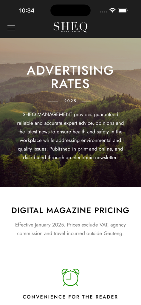 Taxas de publicidade e preços de revistas digitais para a revista SHEQ Management em 2025
