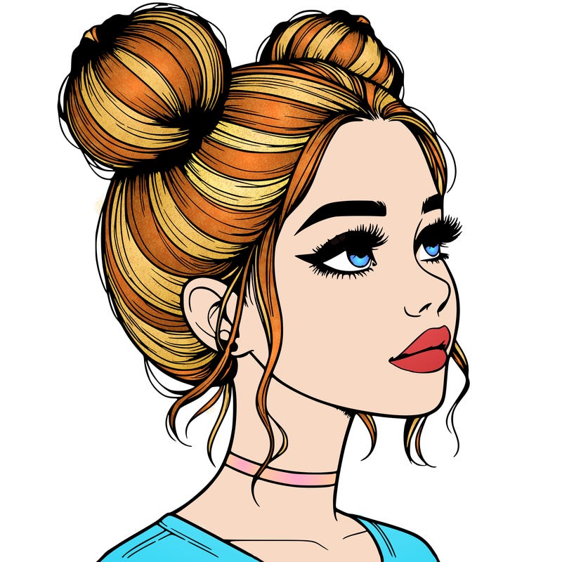 realistic girl with buns on the top of her head
