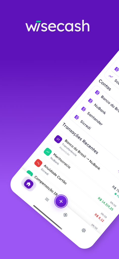Wisecash - Wisecash mobile app dashboard displaying bank accounts and recent transaction history.