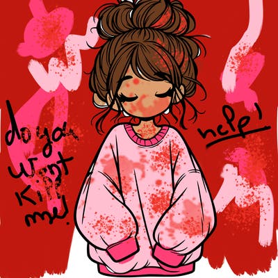girl with baggy sweatshirt and messy bun