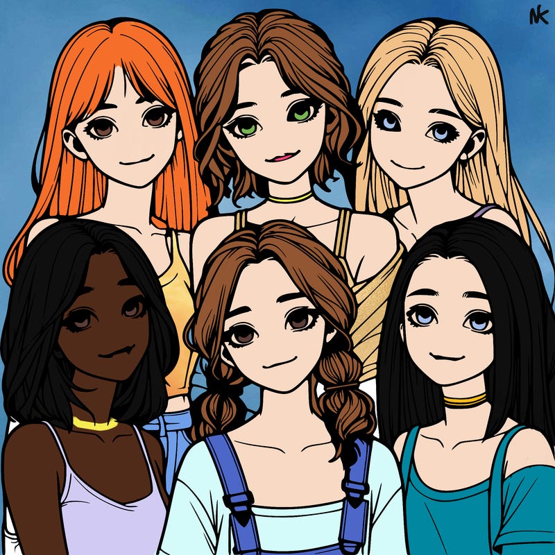 a group of girls realistic